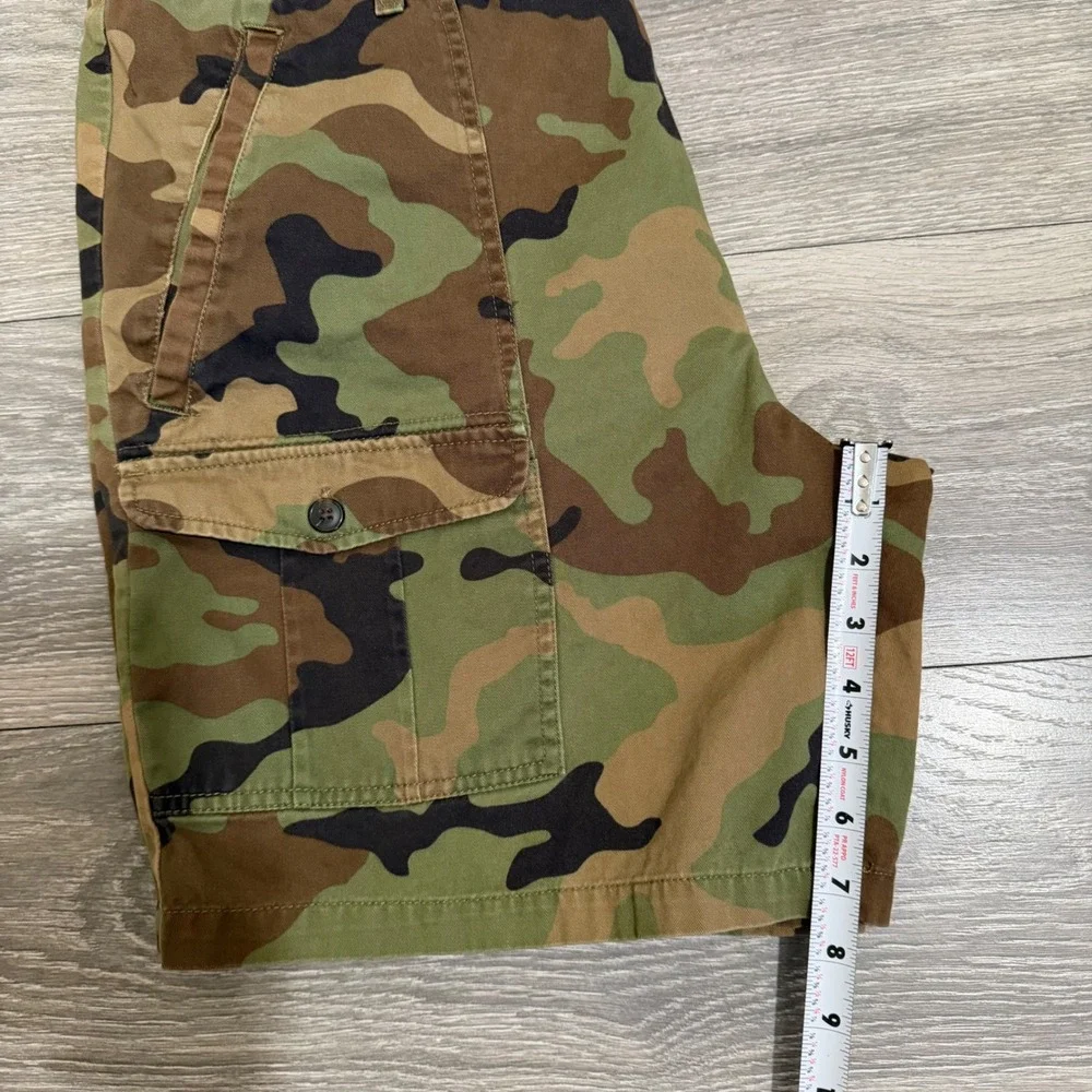 JCP Mens Woodland Camo Cargo Shorts Size 38 Green Brown 100% Cotton Tactical